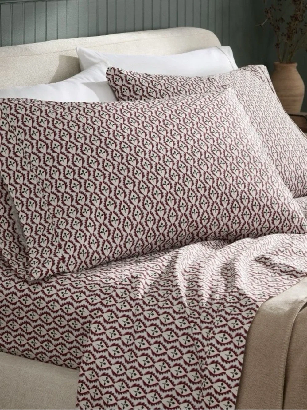 NWT Threshold 400 Thread Count Queen Performance Sheet Set Woodblock Leaf